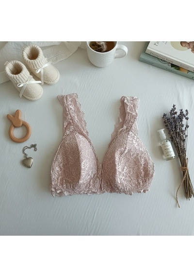 Bonbon Kadın Dantelli Önden Çıtçıtlı Emzirme Sütyeni Somon Renk Bb2717