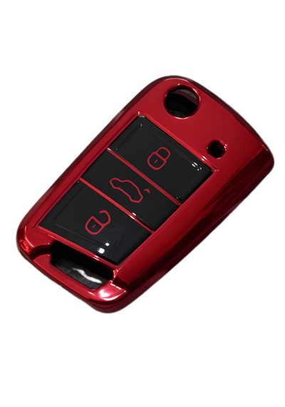 Autohan Keys Volkswagen Golf 7, Golf 7.5, Tiguan, Polo, T-roc, T-cross İçin Lüks Nano Anahtar Koruma Kılıfı, Kırmızı