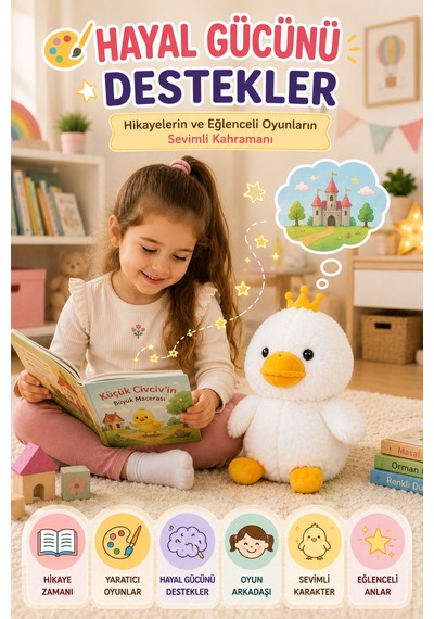 23 Cm Taçlı Beyaz Civciv Peluş Oyuncak Yumuşak Dolgulu Sevimli Çocuk Oyun Arkadaşı Dekor