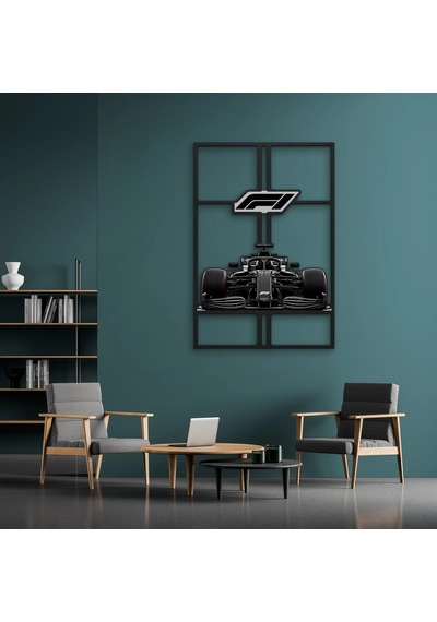 Siyah Formula 1 Yarış Aracı Metal Tablo 34x50 Cm Çok Renkli