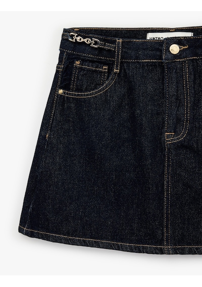 Koton A Kesim Zincir Kemer Detaylı Mini Denim Etek Koyu İndigo 6sal70019md Dark Indigo