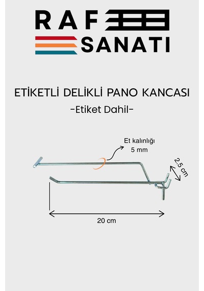 Etiketli Delikli Pano Kancası 20 Cm 25 Adet Tel Askı Kancası Delikli Panel Raf Askısı Fon Kancası Etiketli Metalik