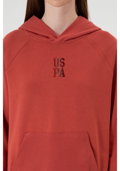 U.S. Polo Assn. Kadın Kiremit Yırtmaçlı Kapüşonlu Sweatshırt 50313611-VR026