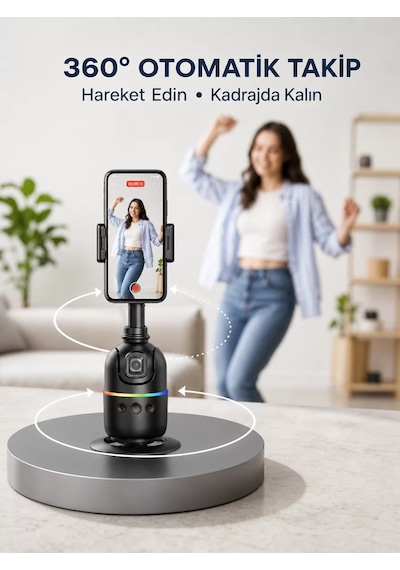 Hepsi Yapay Zeka Destekli Yüz Takip Özellikli 360 Derece Dönen Masaüstü Telefon Sabitleyici Yeni Nesil Najmaddin
