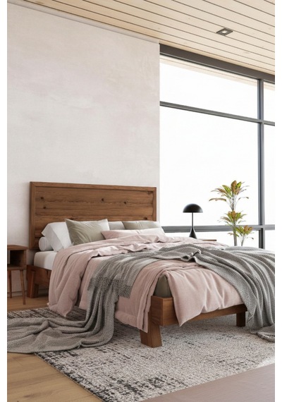 Hüma Yatay Başlıklı Masif Ahşap Karyola Ceviz 90x200