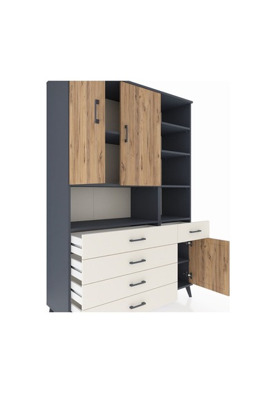 Hyperion Dolap 8 Raflı 5 Çekmeceli 3 Kapaklı 132x44x195 Antra... Antrasit