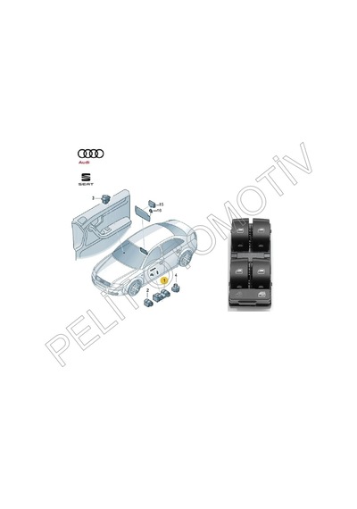 Audi A4 2005-2008 Sol Dörtlü Cam Açma Düğmesi 8e0959851