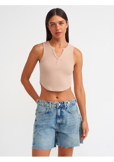 Dilvin Apoletli Denim Şort Tint