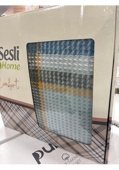 Sesli Comfort Mavi Yeşil Sarı Ekose Skoç Pamuk Örme Battaniye 200x220 Çift Kişilik Battal Diğer