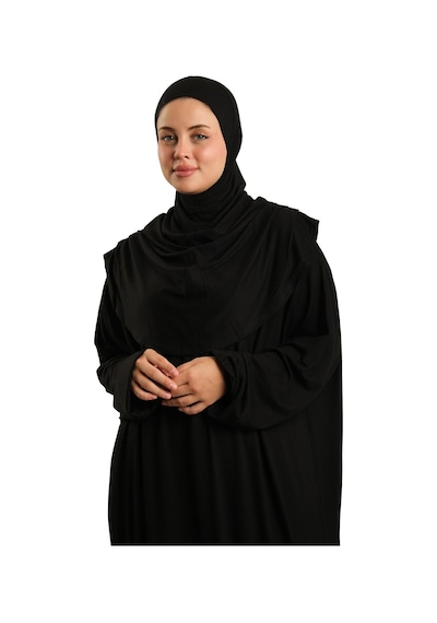 Hürrem Bone Tek Parça Namaz Elbisesi Viskon Düz 2503 01 Siyah