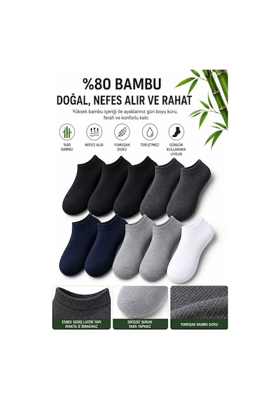 Hepsine Rakip 10Lu Erkek Dikişsiz Bambu Pamuklu Kaymayan Patik Spor Çorap-Karışık-40-44 Çok Renkli