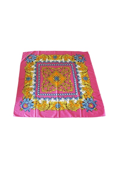 Tikitonki Otantik Çiçek Desenli Saten Pembe Eşarp 90x90 Pembe Pembe