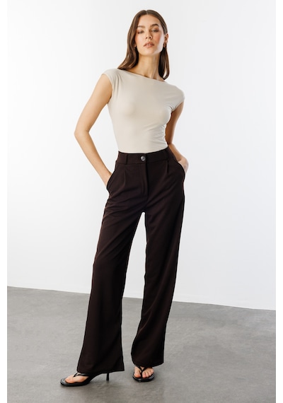 Genius Store Kadın Oversize Palazzo Pantolon Pantolon-001 Kahverengi