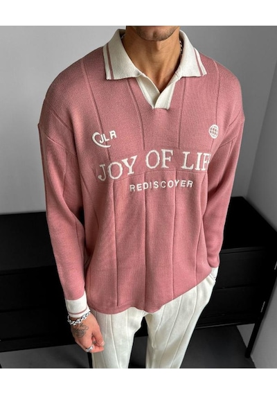 Oversize Polo Yaka Desenli Triko Kazak Yumuşak Dokulu Tüylenmez Salaş Nakış Detaylı Sweatshirt Triko Açık Bej Oversize Polo Yaka Desenli Triko Kazak Yumuşak Dokulu Tüylenmez Salaş Nakış Detaylı Sweatshirt Triko Açık Bej