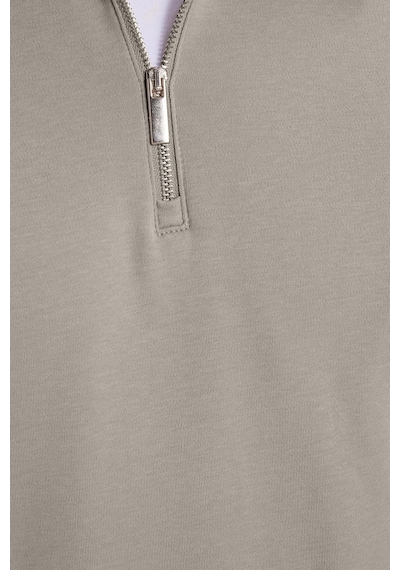 Tudors Erkek Relax Fit Rahat Kesim %100 Pamuk Yarım Fermuarlı Polo Yaka İnterlok Gri Sweatshirt-42174 Gri