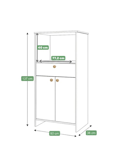 Çekmeceli Mikrodalga Bölmeli Beyaz Dolap Çok Amaçlı Mutfak & Kiler Dolabı 137cm Beyaz - 865123179 Beyaz