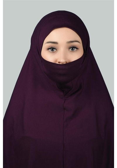 Altobeh Hazır Türban Peçeli Pratik Eşarp Tesettür Nikaplı Hijab - Namaz Örtüsü Sufle 3xl - Mürdüm MÜRDÜM