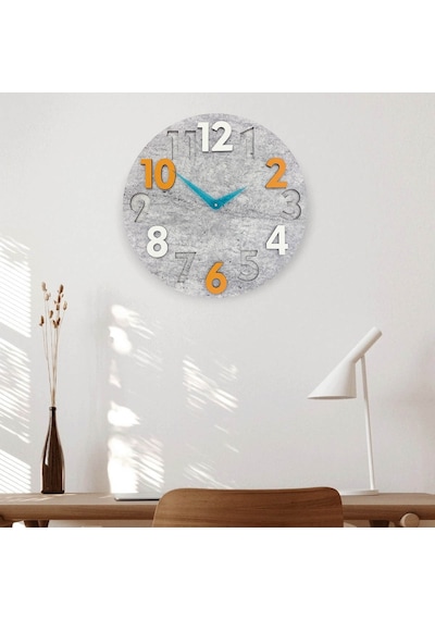 CajuArt Modern Yuvarlak Gri Desen Turuncu Beyaz 40 cm Duvar Saati Turuncu