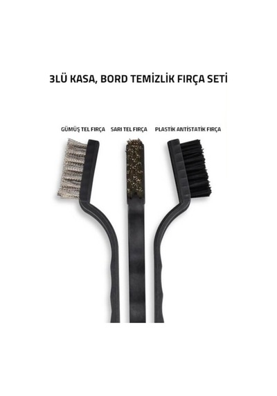 3Lü Kasa Anakart Bord Temizlik Fırçası Çelik Bakır Ve Naylon Uçlu