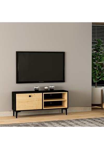 Selis T004 Modern TV Sehpası – Ahşap Siyah/Safir Meşe - 120 CM Selis T004 Modern TV Sehpası – Ahşap Siyah/Safir Meşe - 120 CM