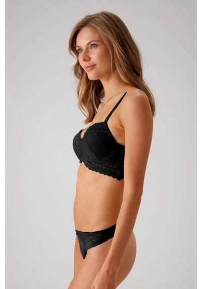 Pierre Cardin Dantelli Push Up Sütyen Takım Siyah