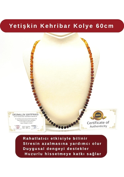 Sertifikalı Yetişkin Kehribar Kolye 60 Cm Unisex Çok Renkli