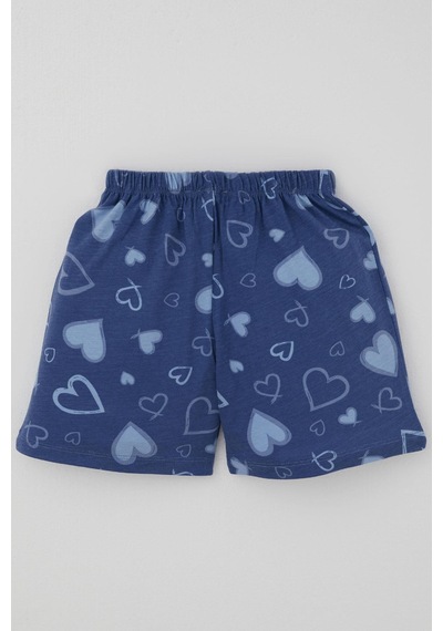 Breeze Kız Çocuk Şortlu Pijama Takımı Kalp Desenli 4-8 Yaş, İndigo