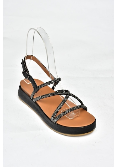 Fox Shoes S314002409 Siyah Taş Detaylı Kadın Sandalet Siyah
