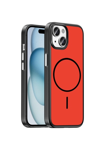 Maks Technology iPhone Uyumlu 15 Kılıf M-safe Şarj Özellikli Mkst Lora Pc Kapak - Kırmızı-gri Kırmızı - Gri