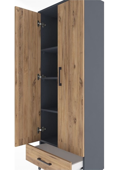 Arges Dolap 4 Raflı Tek Çekmeceli 2 Kapaklı 60x30x163 Antrasit-çam Antrasit