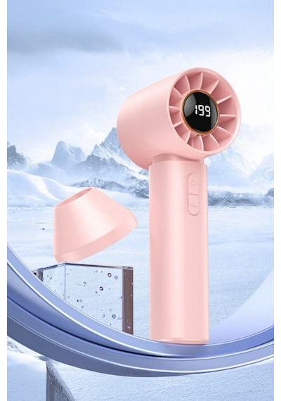 Taşınabililir Mini Usb Şarjlı Turbo Dijital Ekranlı El Vantilatör Fan Soğutucu T12 Pembe