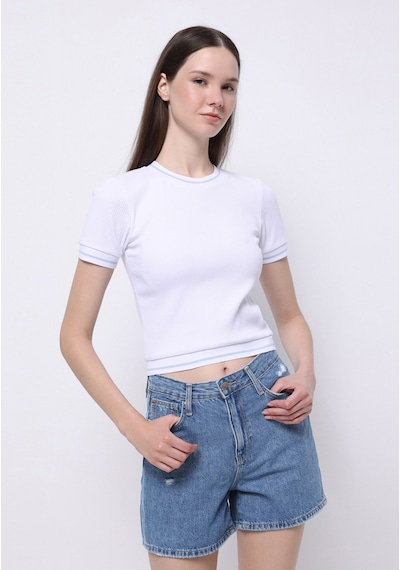Colin's Colins Slim Fit Yuvarlak Yaka Düz Kadın Beyaz Kısa Kol Tişört Cl1074597 Q1.v1 Wht Beyaz
