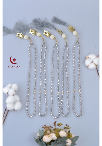Hediyelik Mevlitlik Kristal Tesbih 99'lu Lale İmameli 5 Adet Gri