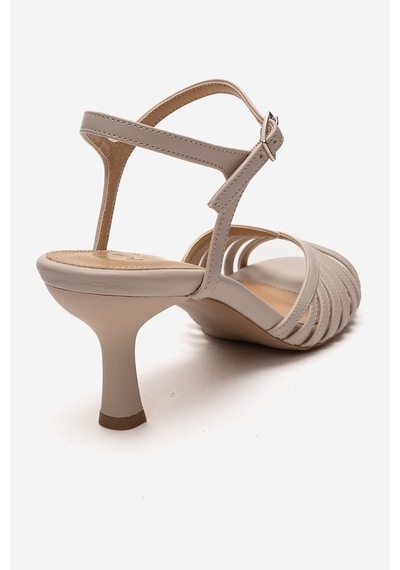 Luvishoes Danıca Ekru Cilt İnce Bantlı Kadın Topuklu Ayakkabı