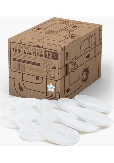 Catit Triple Action Filtre, 3 Kat Etkili Yedek Filtre, Çeşme Filtresi, 12'li Paket