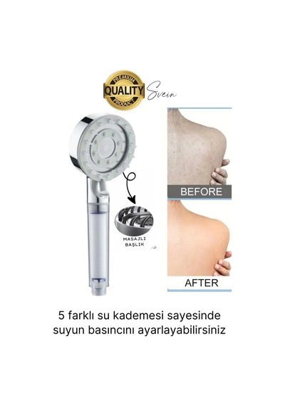Premium 5 Fonksiyonlu Filtreli Değişebilen Masajlı Yüksek Basınçlı Arıtmalı Banyo Duş Telefonu Standart Diğer
