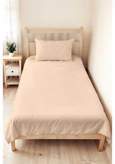 Krem Minimal Genç Odası Tek Kişilik Pike Takımı - Kapitone Bej 160x220 Cm Mevsimlik Yatak Örtüsü Rüzgarlı Sepet Perdesi