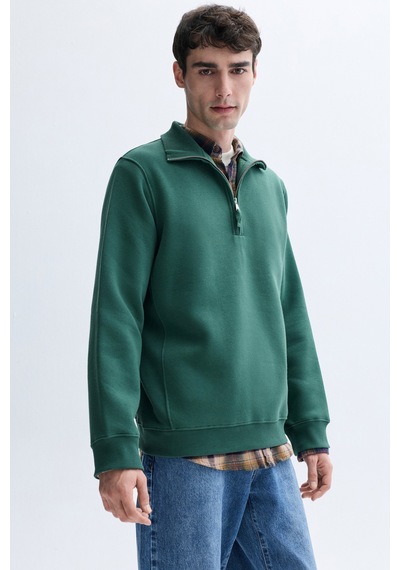 Mudo Erkek Erkek Koyu Yeşil Comfort Fit Fermuarlı Dik Yaka Sweatshirt 1264091