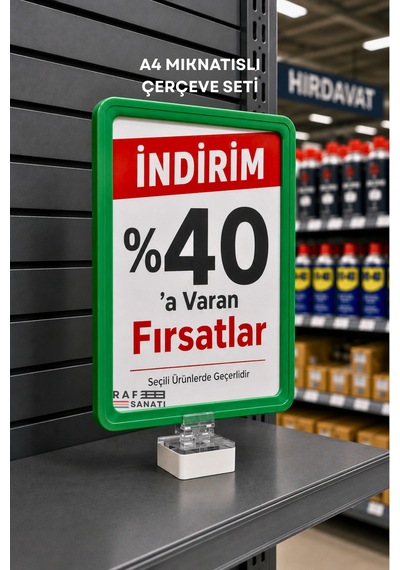 A4 Güçlü Mıknatıs Tutuculu Fiyatlık Etiketlik Dikey Yatay Ve Bilgilendirme Çerçevesi Yeşil