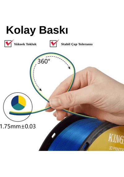 Kingroon 3 Renk Sarı - Mavi - Yeşil Pla Silk Filament 1.75 Mm 1000gr