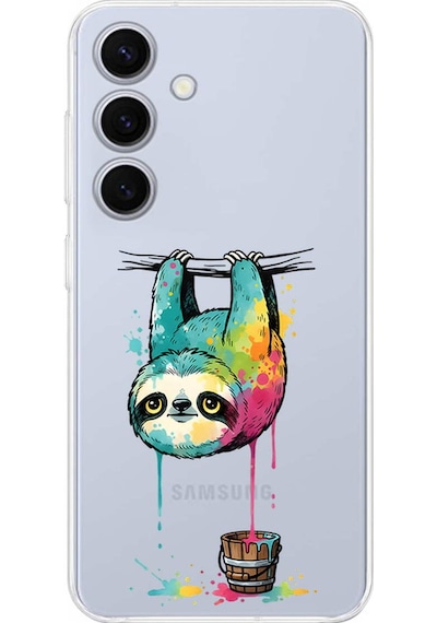Samsung Galaxy S25 Fe İle Uyumlu Splash Tembel Hayvan Tasarımlı Şeffaf Silikon Kılıf Şeffaf