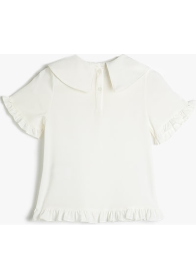 Koton Bebe Yaka Bluz Fırfır Detaylı Kısa Kollu Kırık Beyaz 3skg60014aw 3SKG60014AW001 Ekru