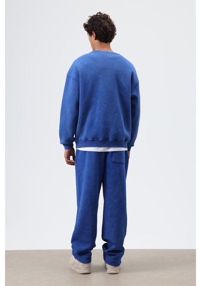 Vamos Basic Oversize Yıkamalı Sweatshirt Saks