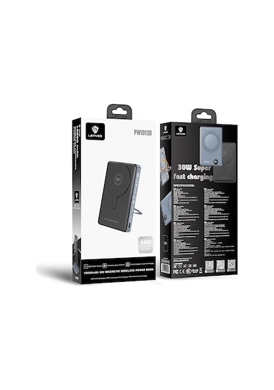 Lenyes Pw1013d Pd 30w Göstergeli Qi2 Teknolojili Standlı Wireless Powerbank 15w 10000mah Siyah