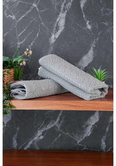 Ayak İzi Desenli 2li Ayak Havlusu - 50x70 Cm - Su Emici Banyo Paspası Seti - Gri Gri