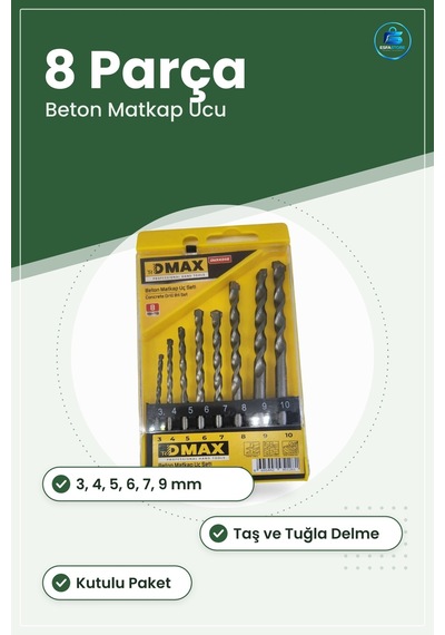 Beton Matkap Ucu Seti 8 Parça 3 4 5 6 7 9 Ölçü Taş Tuğla Duvar De