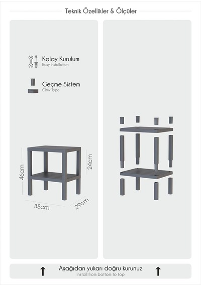 2 Katlı Plastik Raf, Beyaz, 38x29x50 Cm Mfks-om-2222