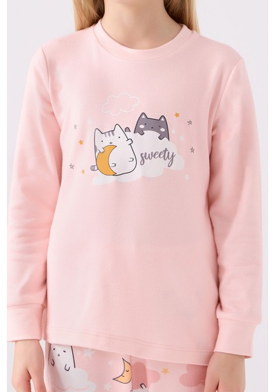 Rolypoly Kız Çocuk Pembe Uzun Kol Pijama Takım Pembe