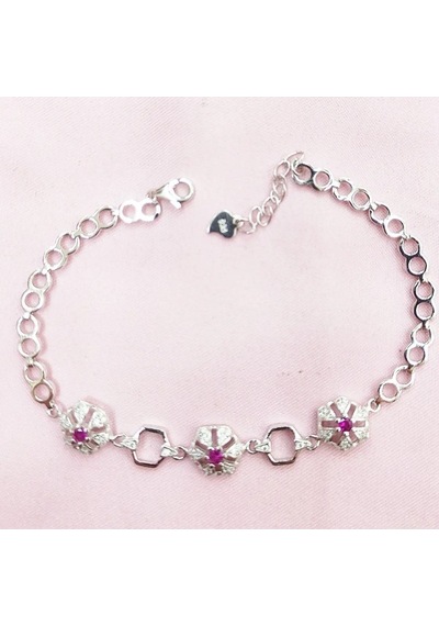 Oriental Kuyumculuk Jewellery Pembe Taşlı Çiçekli Gümüş Bileklik Gümüş