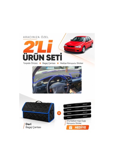 Mazda 323 Familia Kapaklı 1994-1998 Uyumlu Torpido Örtüsü + Deri Bagaj Çantası Seti - Siyah Mavi